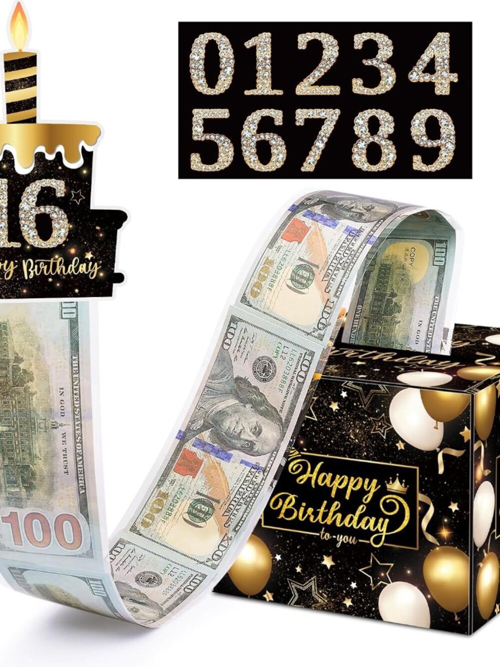 Birthday Money Gift Box with DIY Stickers for Any Age, Surprise Money Boxes for